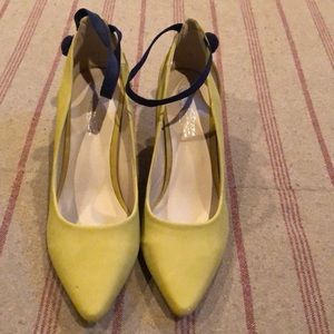 Size 8.5 yellow pumps with navy blue tassels